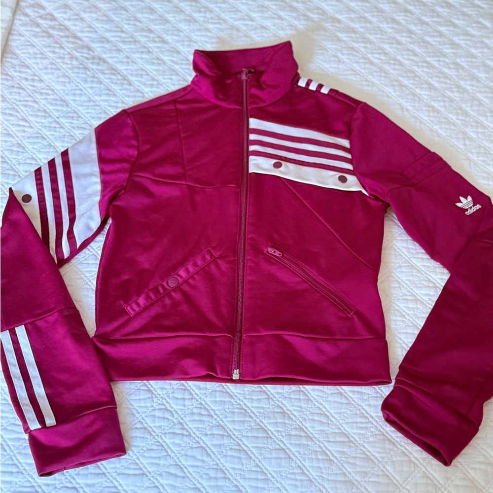 Adidas Fuchsia and White Zip-Up Jacket